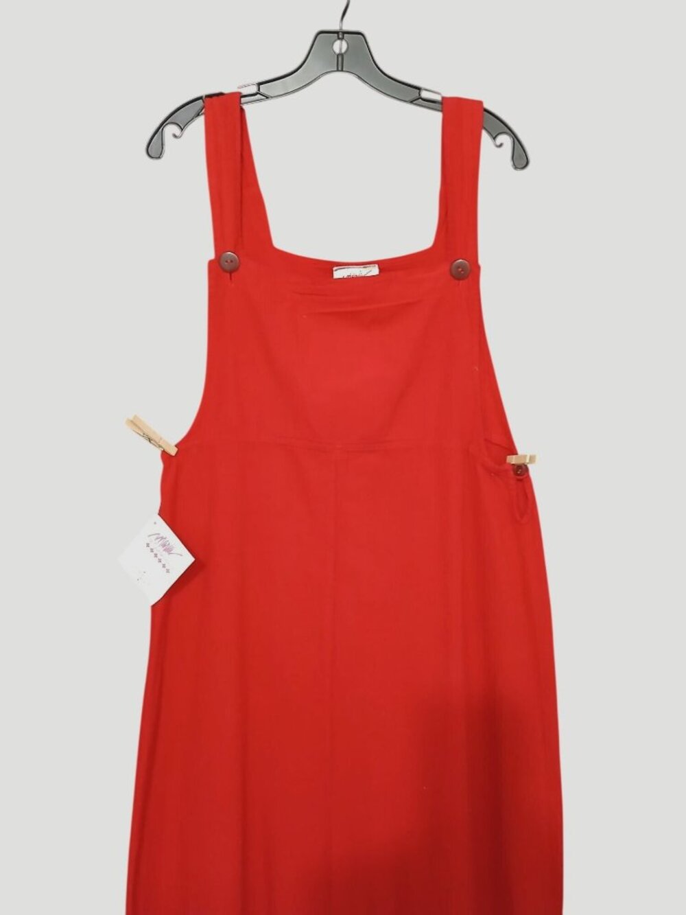 Vintage Maria Guadalajara Red Cotton Jumper Dress Size L Mexico Overalls NOS - Picture 2 of 16